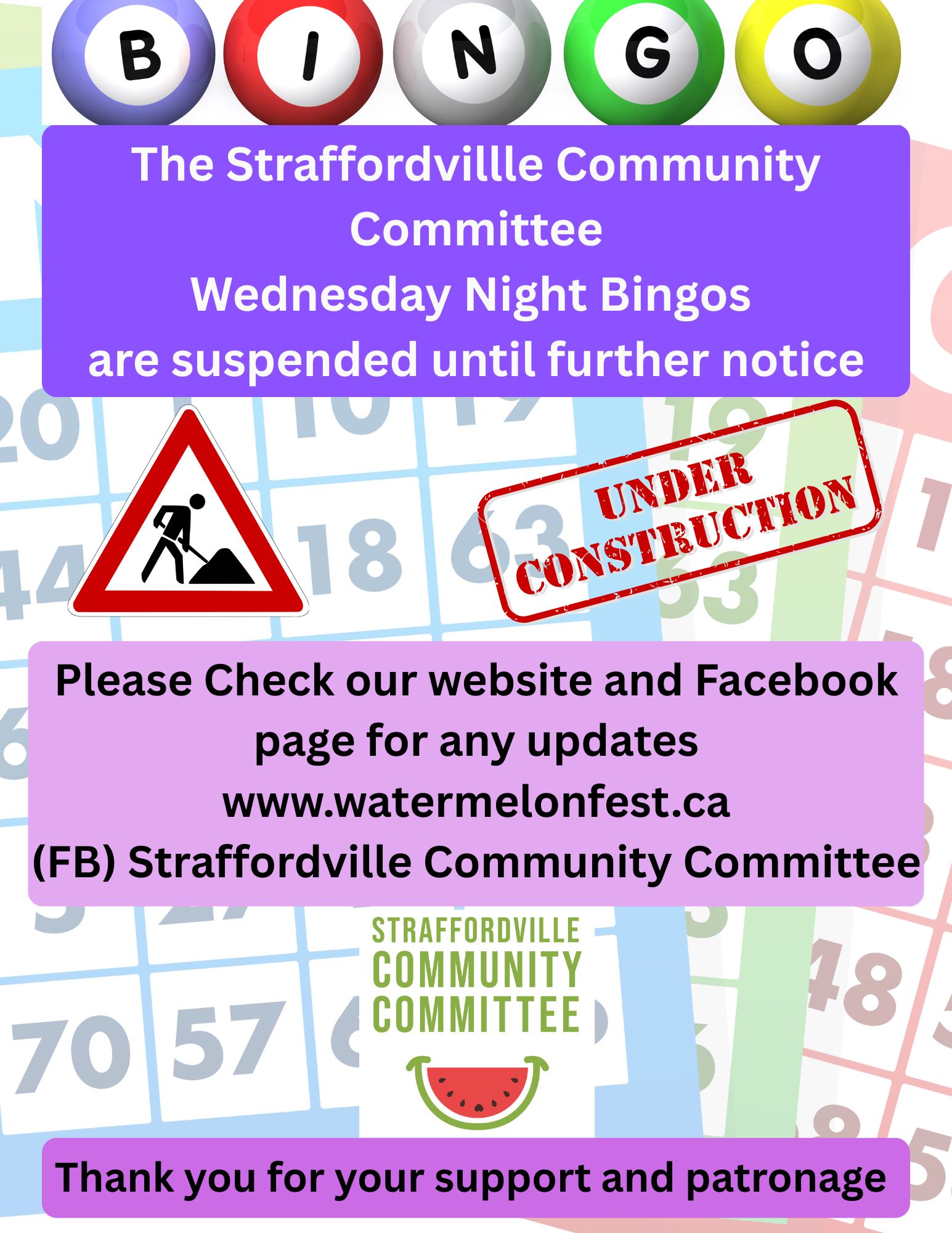 Cancellation of Wednesday Night Bingos