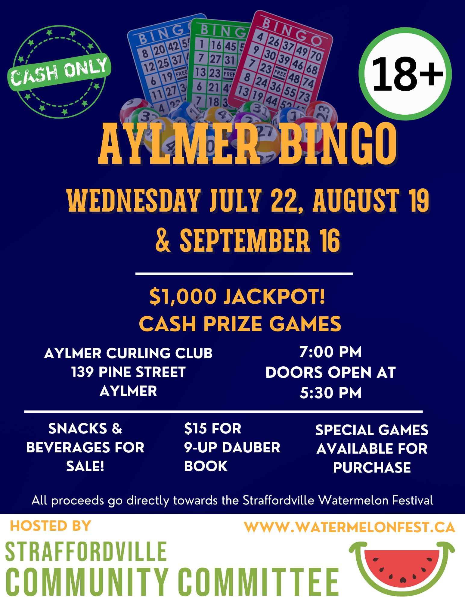 Wednesday 22 July Aylmer Bingo